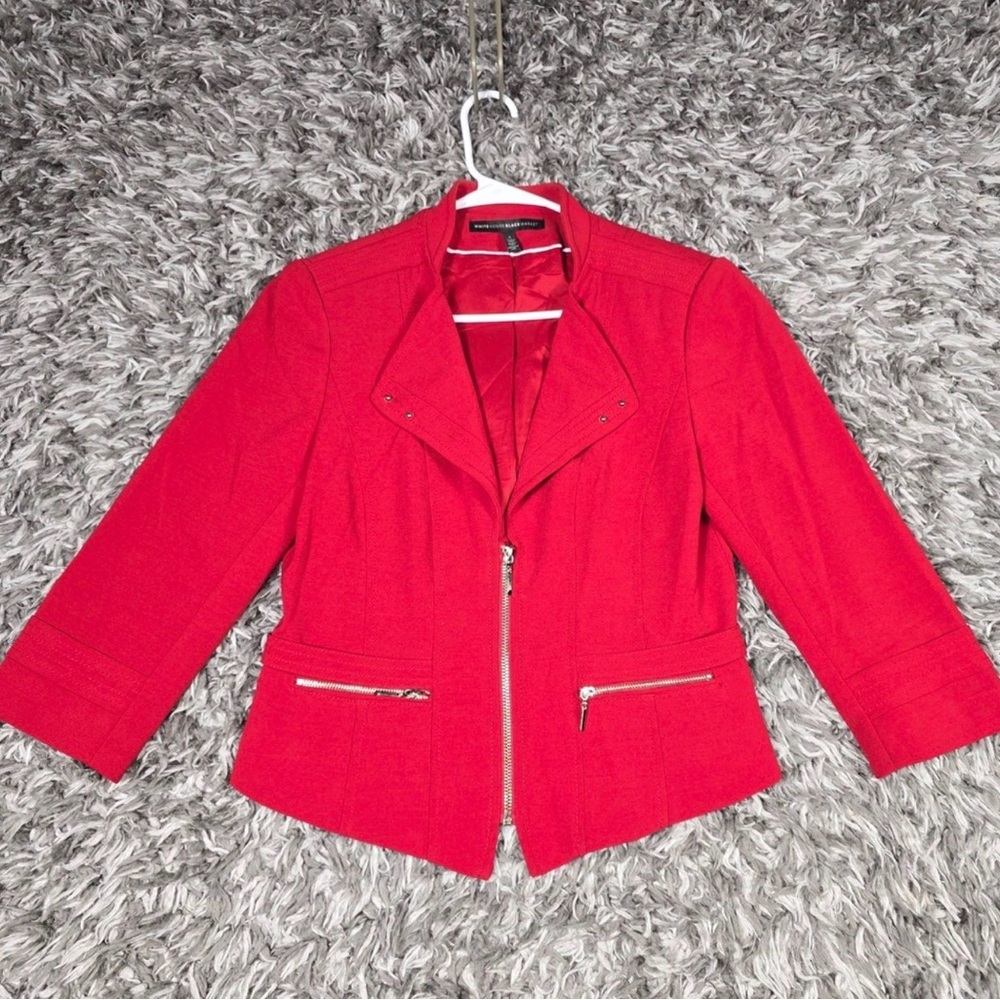 White House Black Market Red Structured Zipper Accent Blazer Jacket Size 4